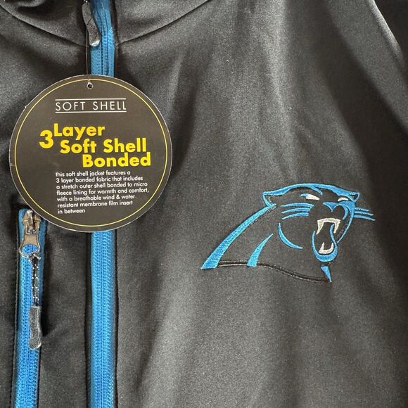 Carolina Panthers 3 Layer Soft Shell Jacket Mens Extra Large Black Full Zip New - Picture 2 of 14